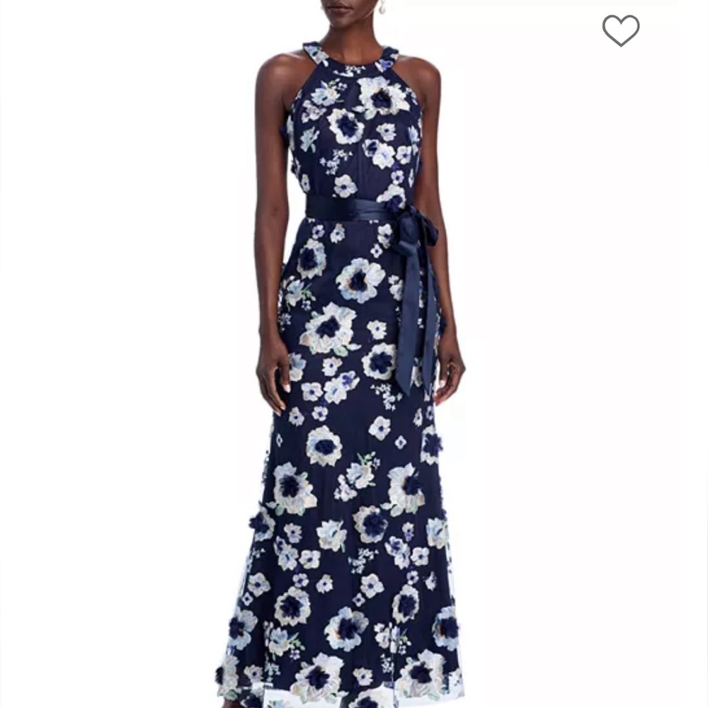 Eliza J Navy and White Embroidered Floral  formal dress navy Gown NWT